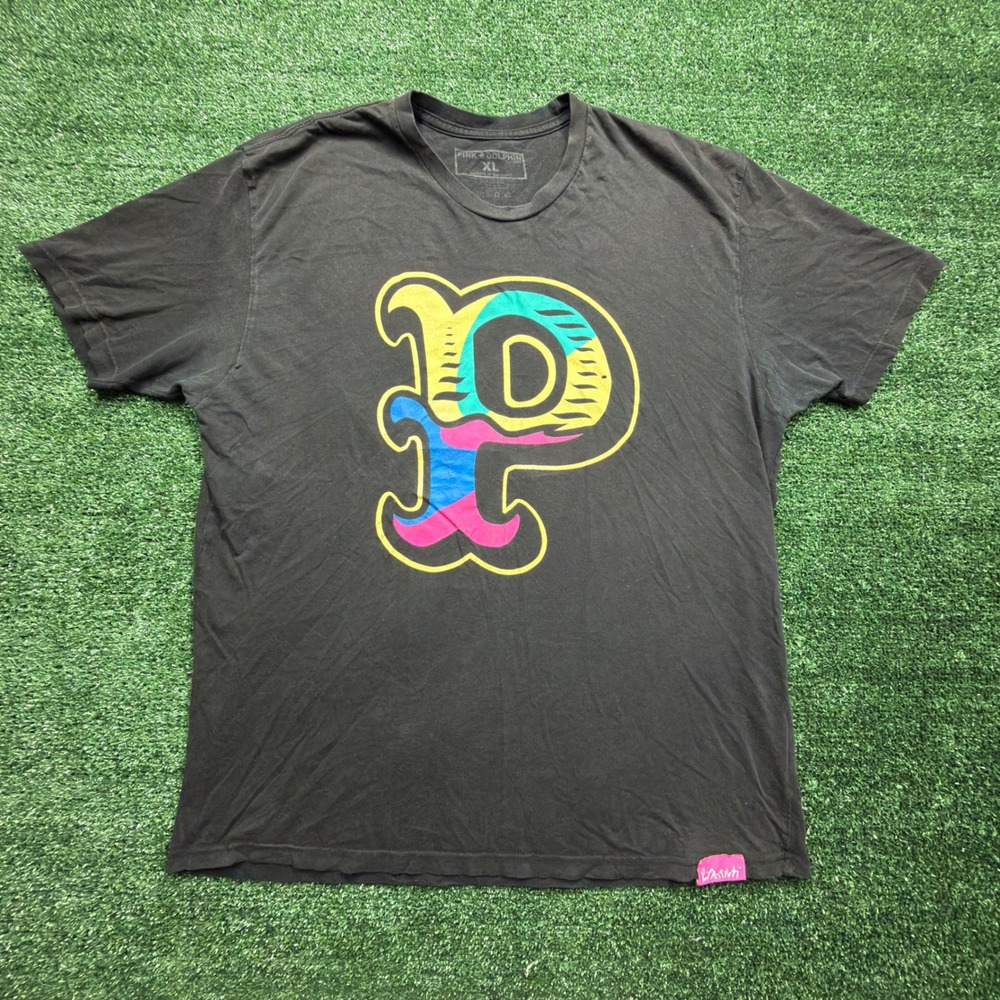Pink Dolphin Mens XL Black Graphic T-Shirt Short Sleeve Streetwear P Logo